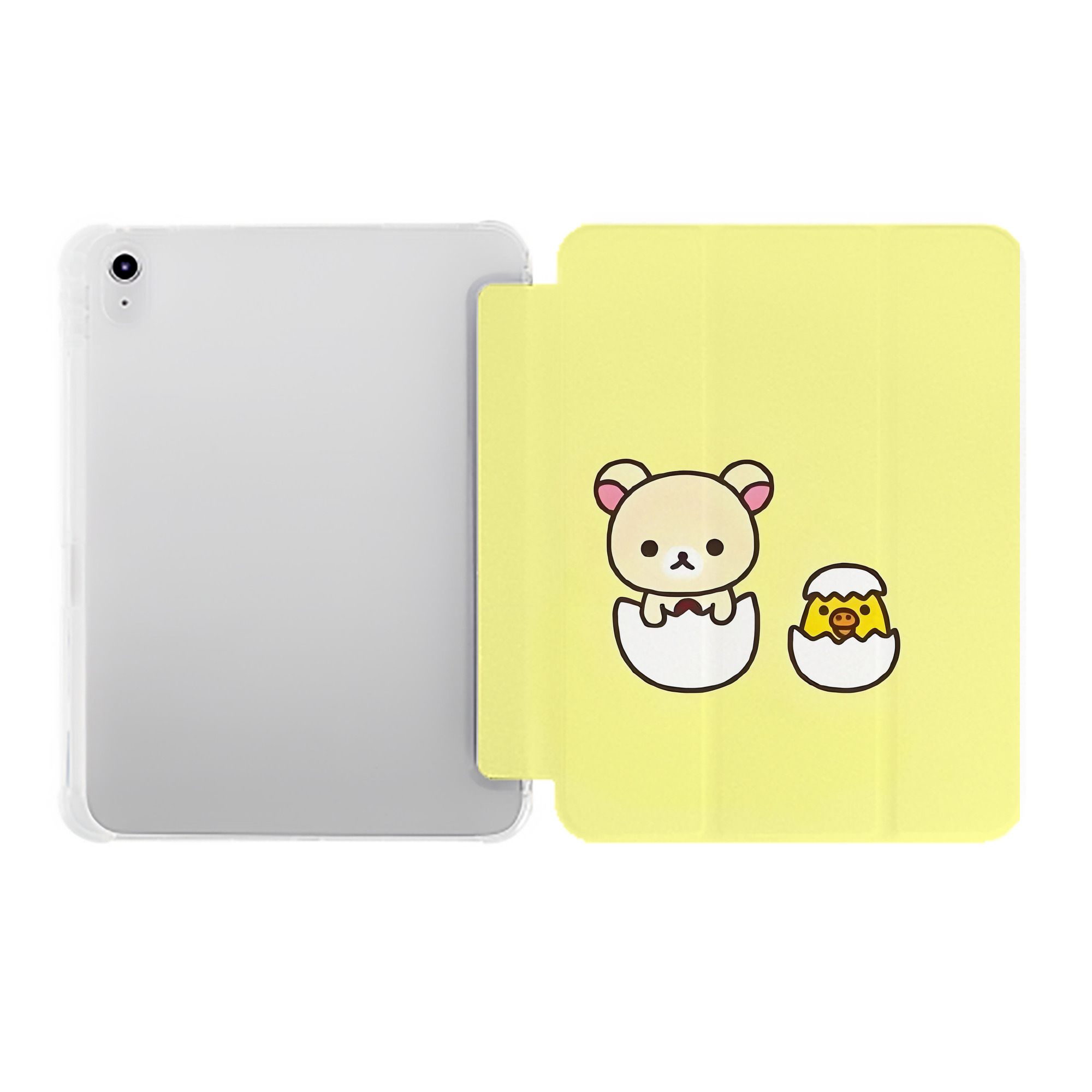 （画像用） リラックマ リラックマ キイロイトリ Rilakkuma Korilakkuma Kiiroitori IPad ケース ペン収納付き 三つ折りスタンド PUレザー×シリコン 対応機種9.5/10.5/10.9インチ